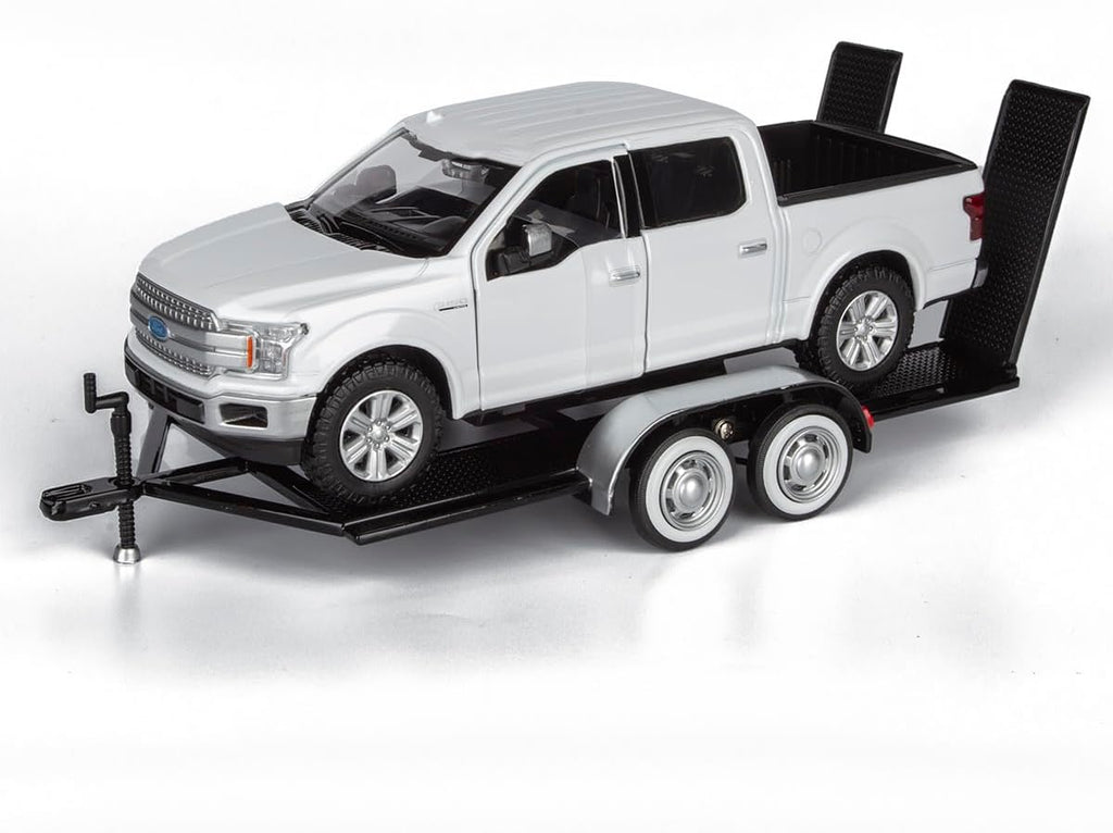 2019 Ford F-150 Lariat Crew Cab Pickup Truck with a Car Hauler, Truck & Tow Trailer Combo - 1/27 Scale Diecast Model