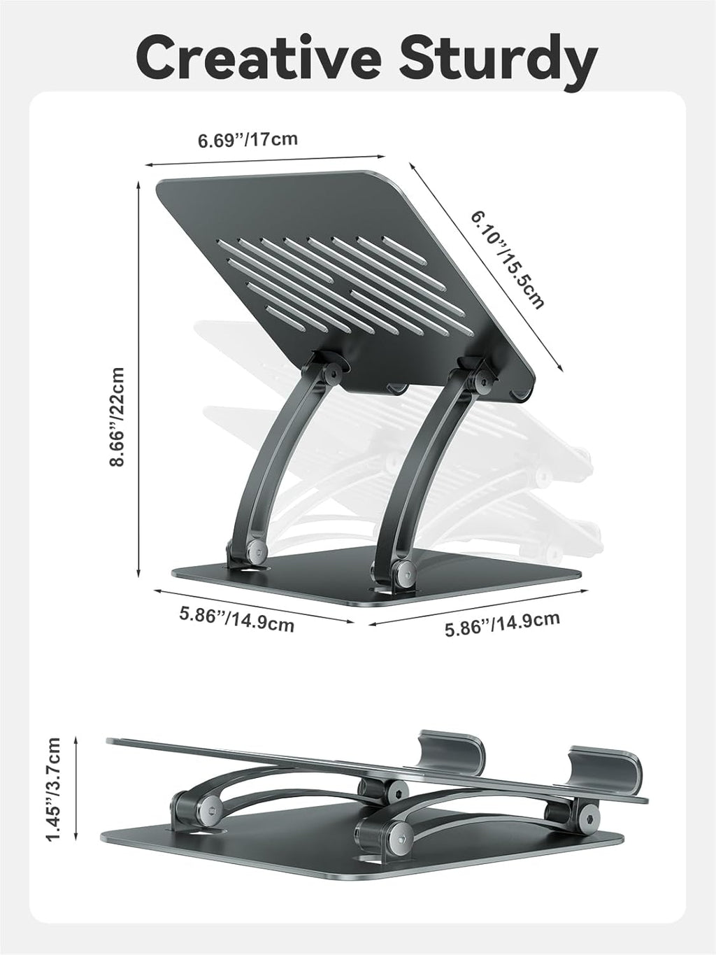 Tablet Holder Stand, Dual Rod Adjustable Aluminum Desktop Stand, Compatible with 4.7-16.9" iPads, Surface Tablets