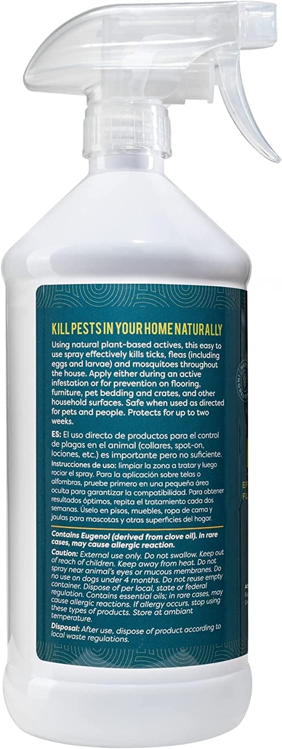Natural Flea & Tick Home Spray, Helps Eliminate and Repel Pests, Use on Flooring, Furniture, Pet Beds, Plant-Based