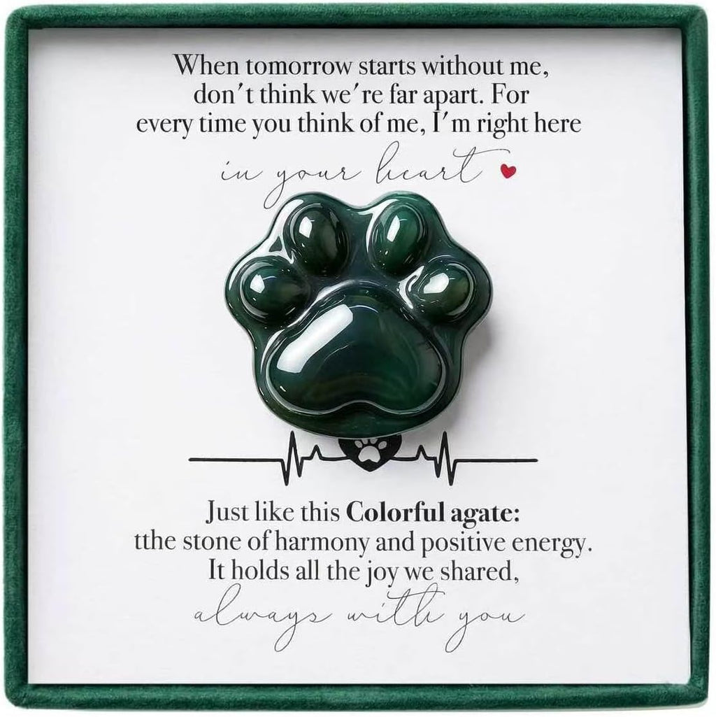 Agate Pet Memorial Gift, Paw Print Keepsake Stone in Gift Box for Loss of Dog or Cat, Sympathy Memorial Keepsake