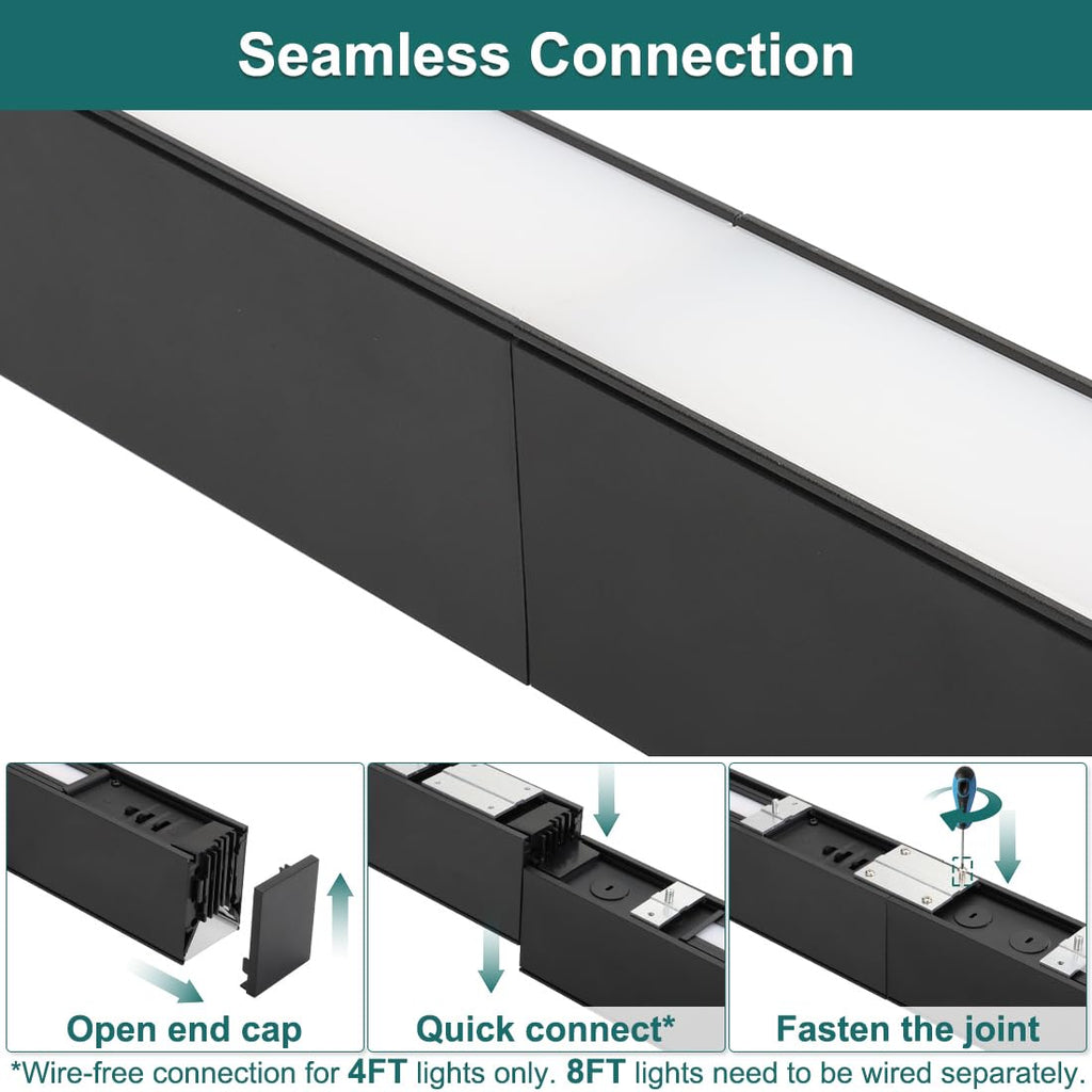 8FT LED Linear Light with Up and Down Lighting, 3CCT 100W, 4 Pack