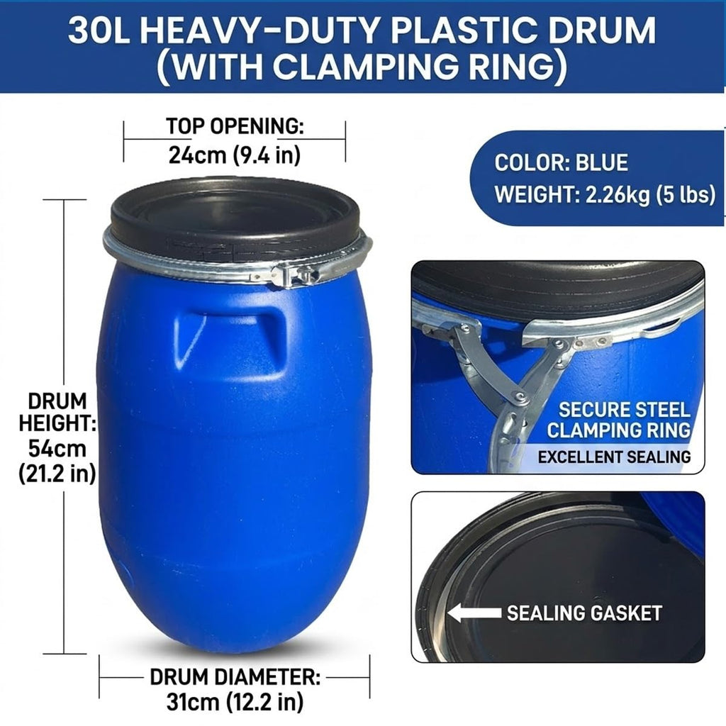 Rain Drum for Outside 30 50 60 65 100 120 160 200L Water Storage Containers Blue Food Grade Plastic Drum with Lid