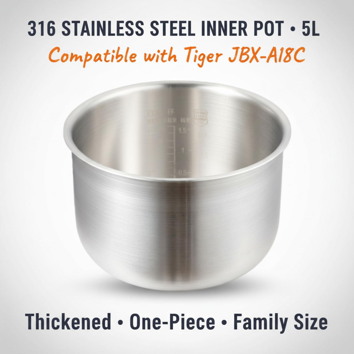 316 Stainless Steel Rice Cooker Inner Pot Compatible with Tiger JBX-A18C