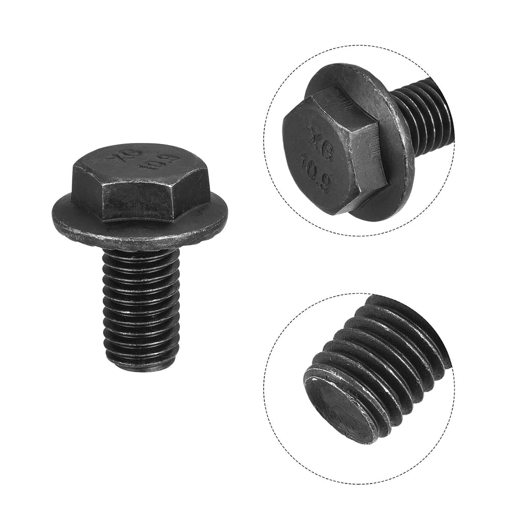 uxcell M12-1.75x30mm Hex Serrated Flange Bolts 10.9 Grade Carbon Steel Screws 6pcs