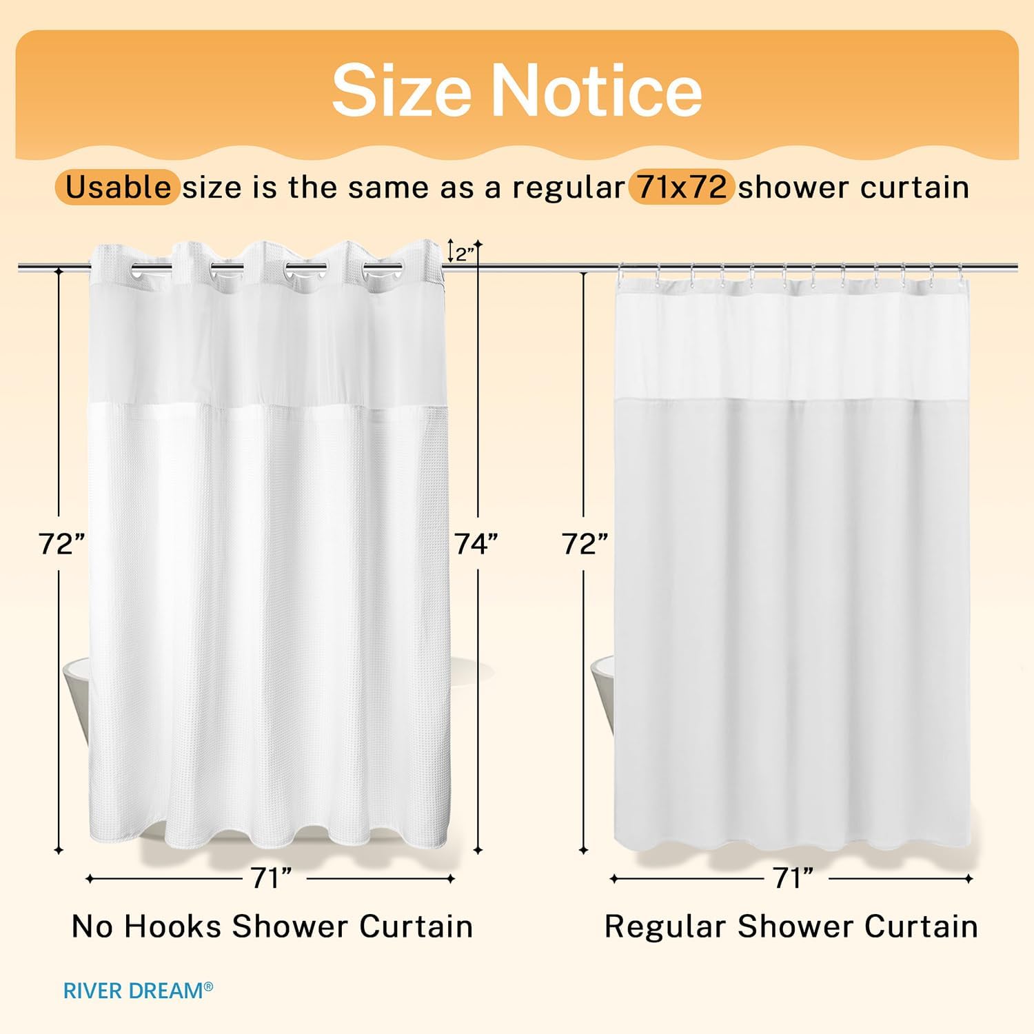 RiverDream Heavyweight Waffle No Hook Shower Curtain with Liner,White,71x74 | Dotted Waffle,Snap-in Liner,Heavy