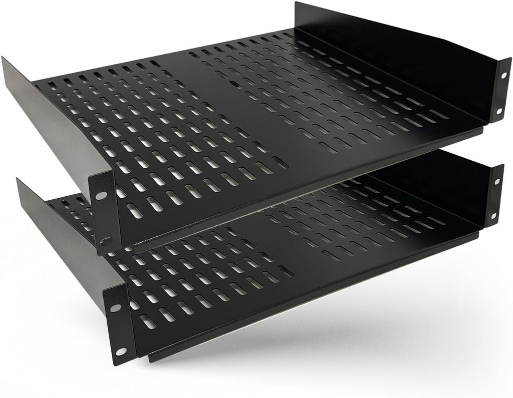 OREI 2U Vented Rack Shelf, 19-Inch Steel, 22 kg Capacity, 2-Pack, Universal