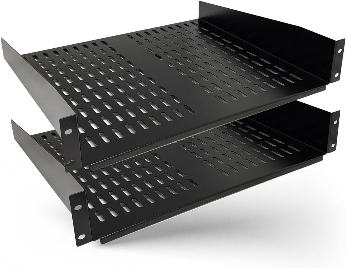 OREI 2U Vented Rack Shelf, 19-Inch Steel, 22 kg Capacity, 2-Pack, Universal