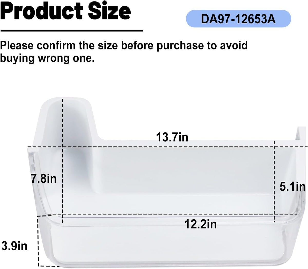 DA97-12653A Refrigerator Door Shelf Bin Compatible with Sam-sung RF263TEAE, RF263BEAE, RF265BEAESR, RF265BEAESG Bottom Left Replacement Replaces 3973523 PS4176656 AP5622629 EAP4176656