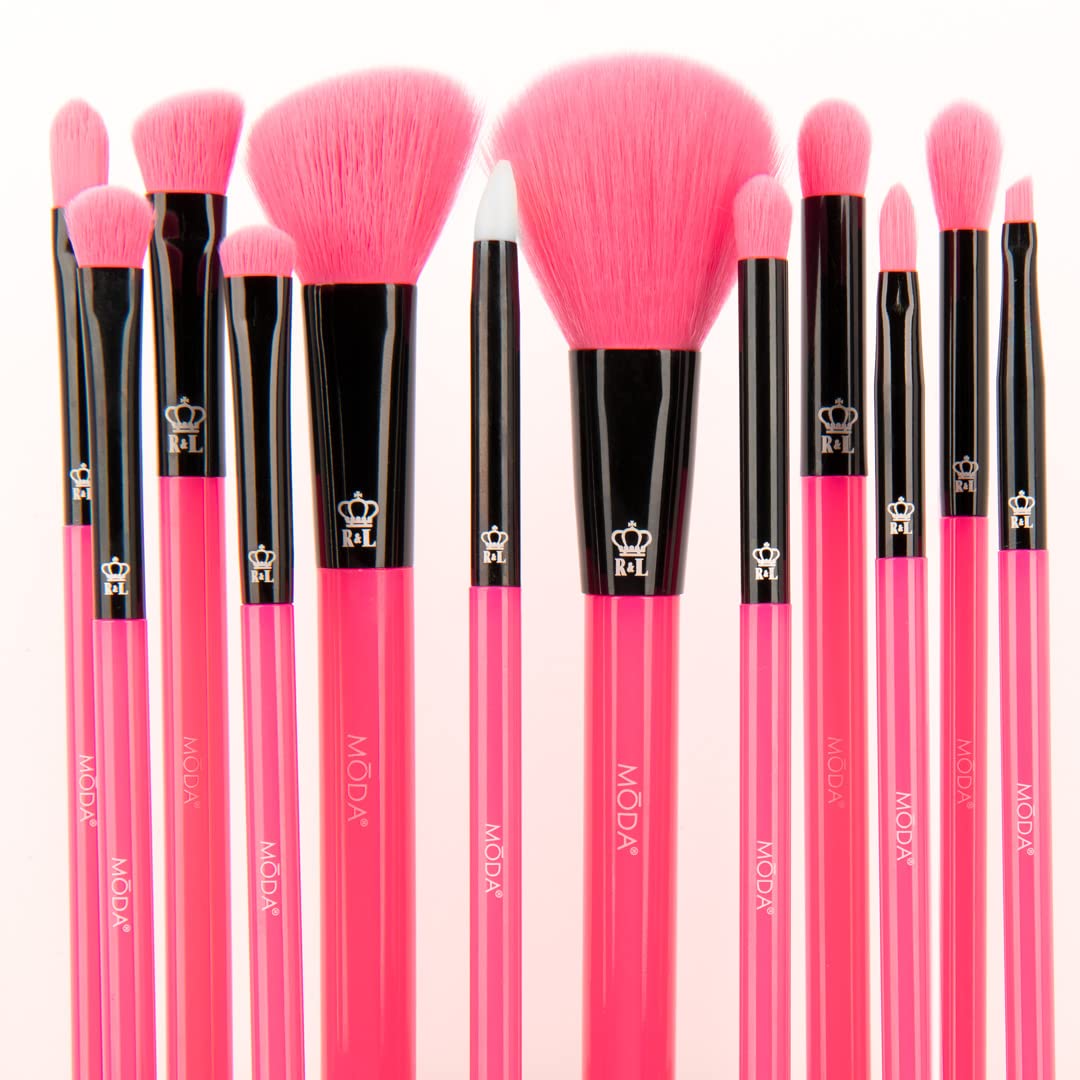 Neon Pink Makeup Brush Set, 12pc Vegan Face and Eye Brush Kit
