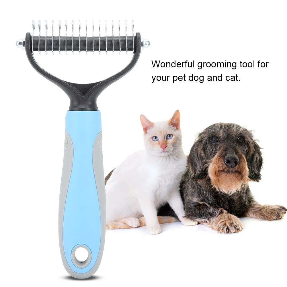 Pet Hair Knot Comb Dog Cat Fur Removal Brush Stainless Steel Grooming Tool for Long Short Hair Pets Blue Pink S L