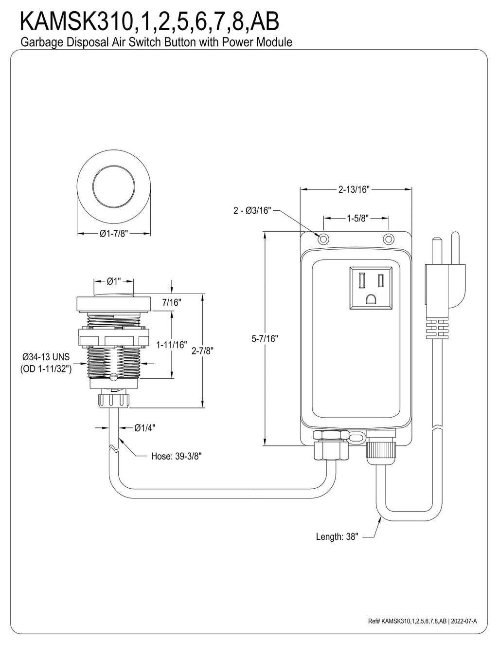 Kingston KAMSK316 Garbage Disposal Air Switch Kit, Polished Nickel