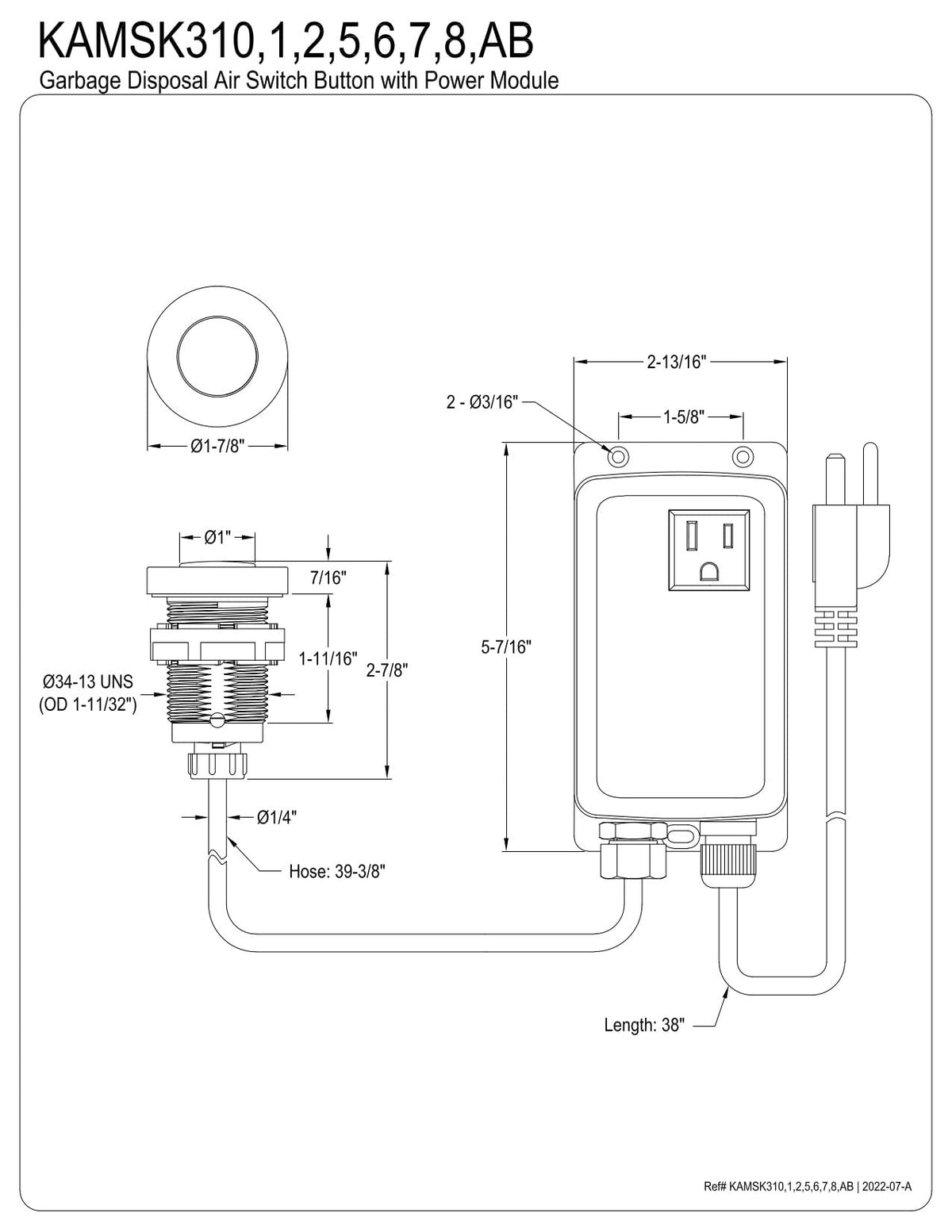 Kingston KAMSK316 Garbage Disposal Air Switch Kit, Polished Nickel