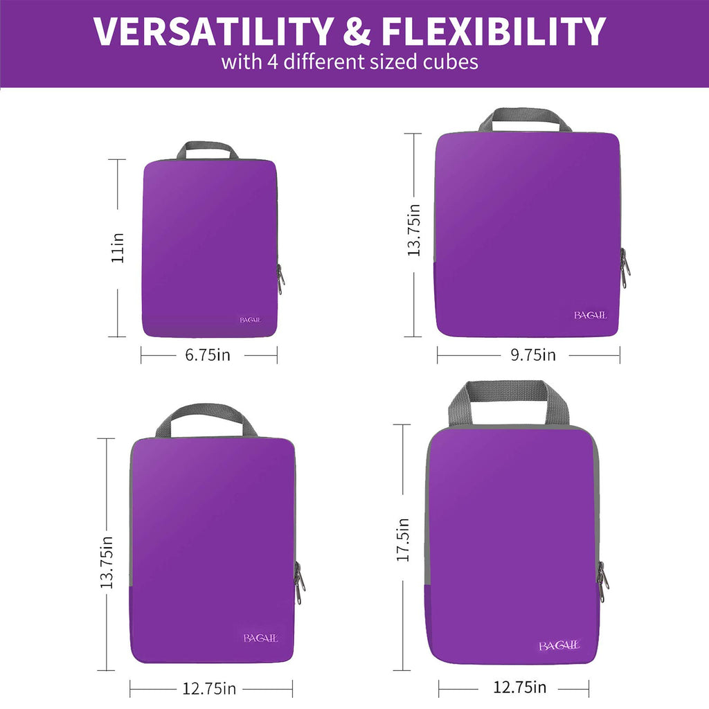 4 Set/6 Set/8 Set Compression Packing Cubes Travel Accessories Expandable Packing Organizers (Cloth Pattern, 4-Purple)