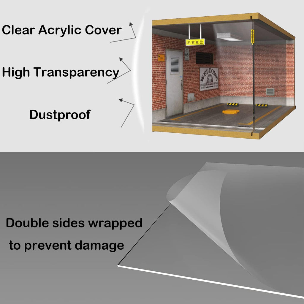 1/18 Scale Model Car Display Case - 1:18 Car Garage Display Case with Clear Acrylic Cover and LED Lighting for