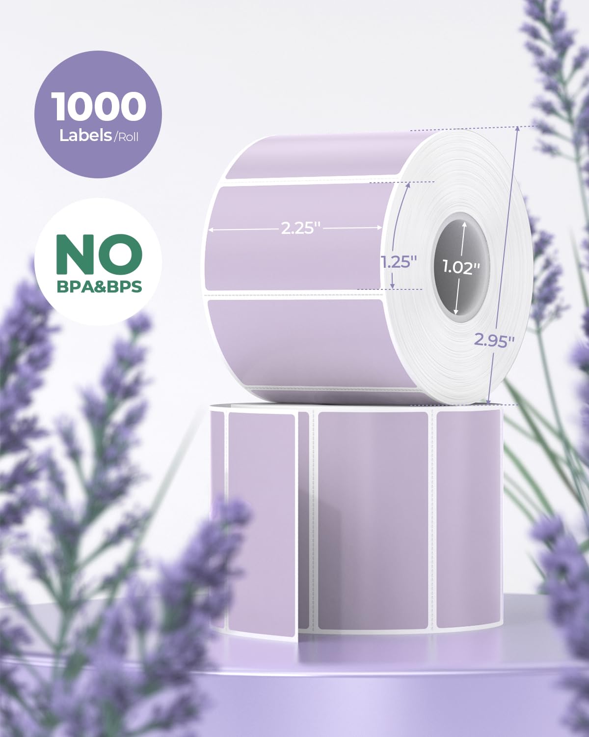 2.25x1.25 Thermal Labels, 1000 Sheets/Roll, Purple