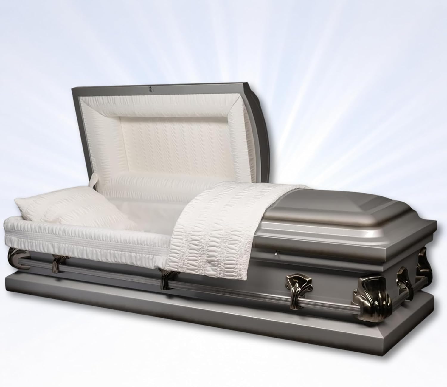 Clarice Steel Burial Casket for Adults, Silver Gunmetal