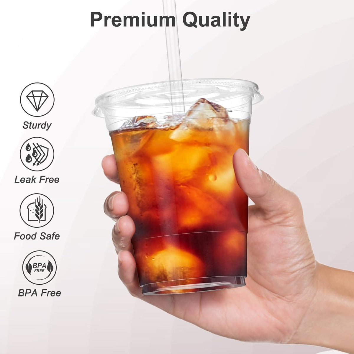 100 Pack - 16 oz Clear Plastic Cups with Lids and Straws