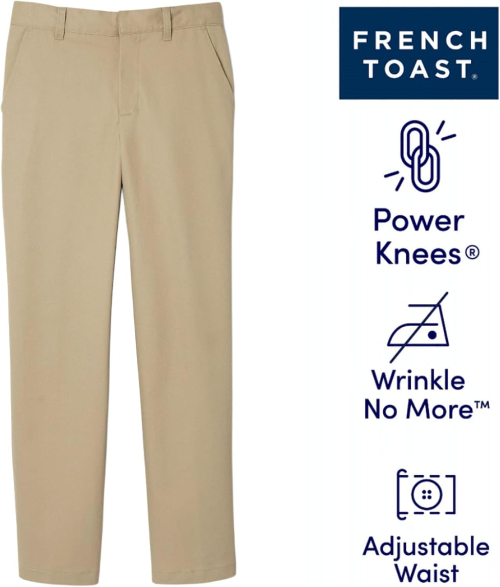 Boys' Adjustable Waist Relaxed Fit Twill Pant | school uniform pants, no need to iron, double knees for durability