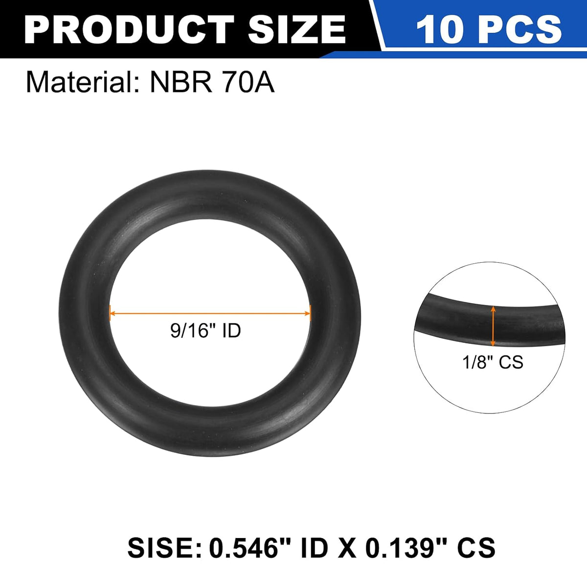 uxcell 10Pcs AS-207 NBR 70A O-Rings 9/16"ID x 1/8"CS/0.546"ID x 0.139"CS