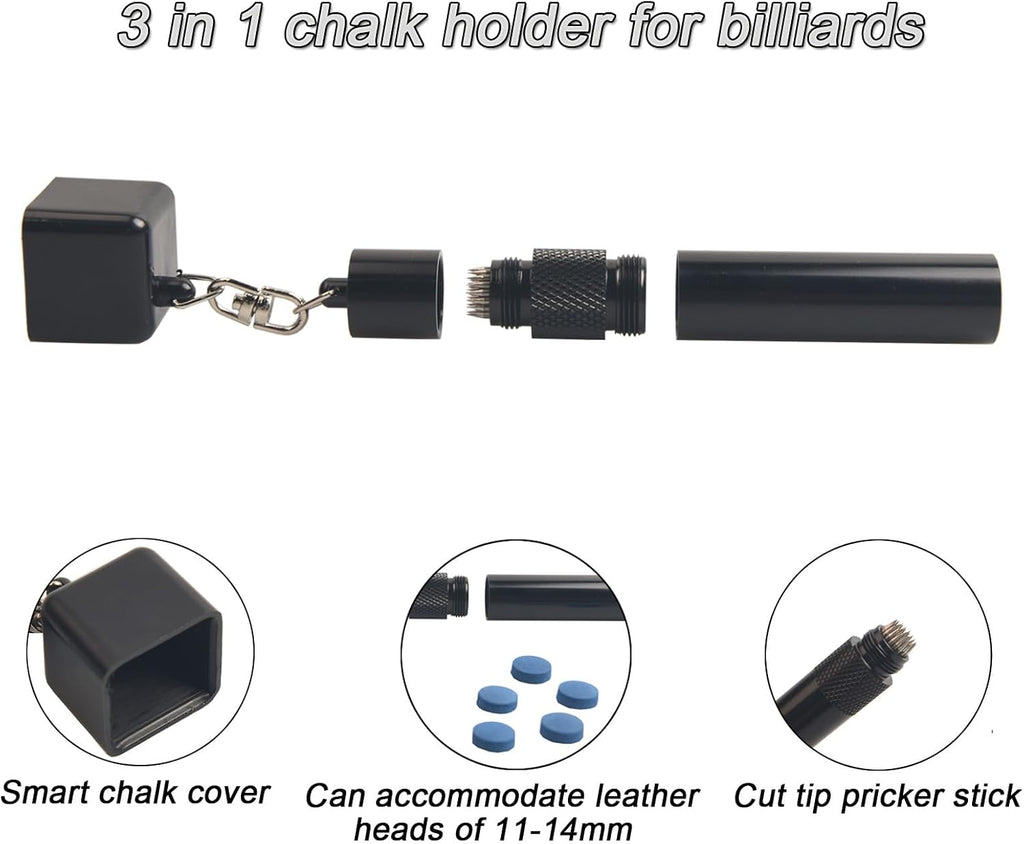 Pool Chalk Holder with Pool Cue Tip Shaper & Cue Tip Storage | Snooker & Billiards Pool Accessories, Portable Pool