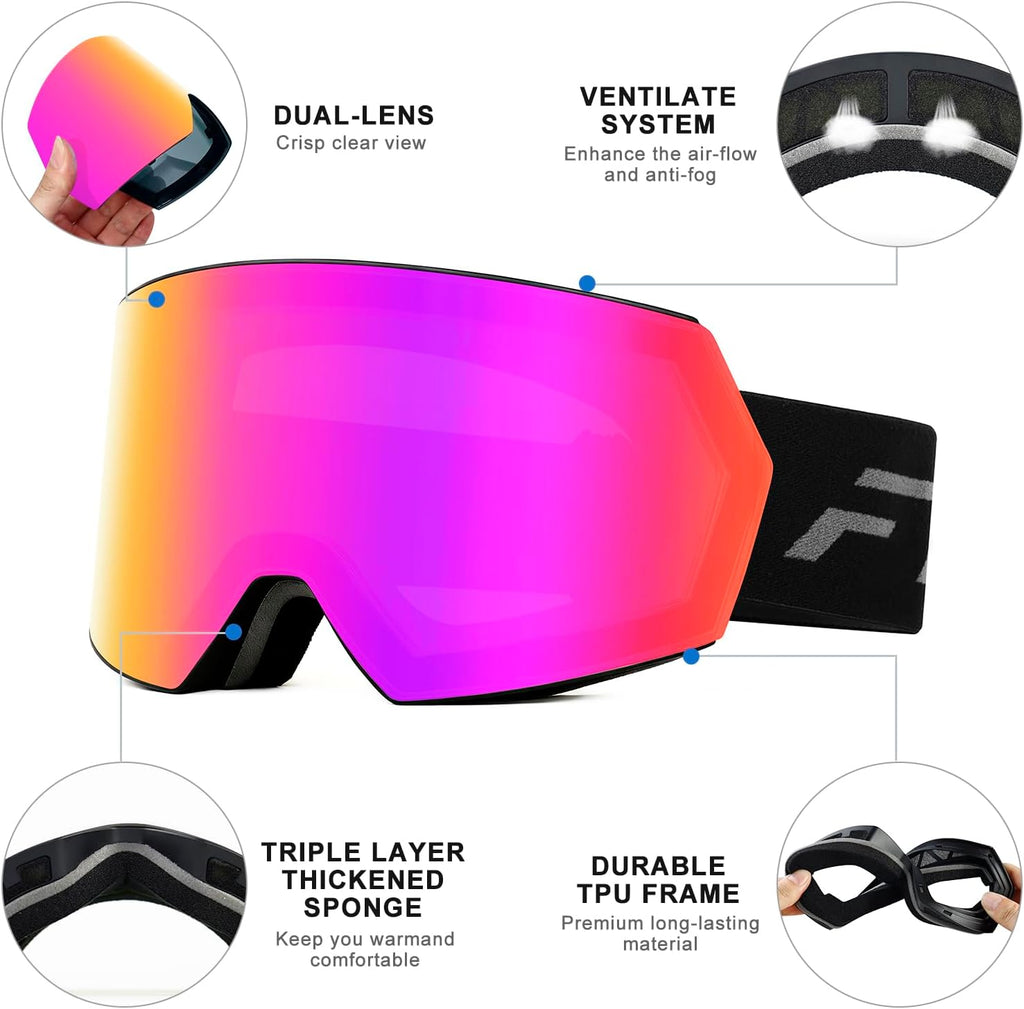 Ski Goggles for Men Women & Youth - Anti Fog UV400 Protection Snowboard Snow Skiing Goggles for Adult