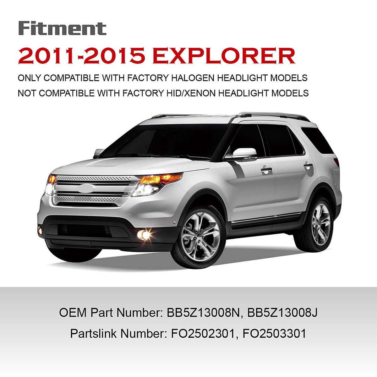 Pair Black Headlights Compatible With 2011-2015 Ford Explorer