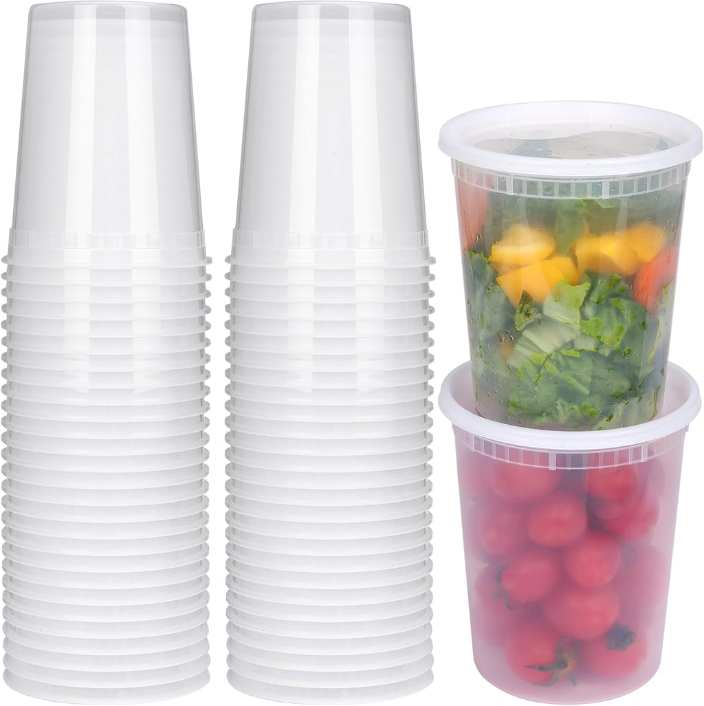 32 oz Deli Containers with Lids, 60 Pack Food Storage Cups