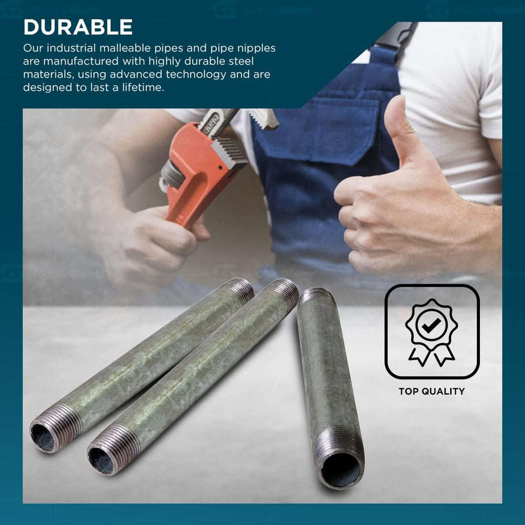 SUPPLY GIANT OQHM1080 8" Long Galvanized Steel Nipple Pipe Fitting with 1" Nominal Size Diameter, 1 in. x 8