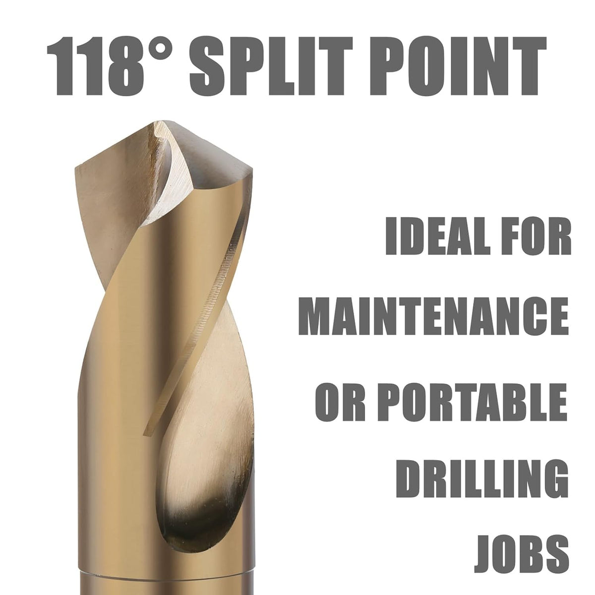 1-1/8'' HSS M2 Twist Drill Bit with Round Shank, 118° Split Point