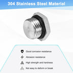 M METERXITY 2-Pack Outer Hex Head Thread Pipe Plug Fitting, M16x1.5mm Male 304 Stainless Steel Solid Thread Bung Plug with Sealing Ring for Terminating Pipe Ends