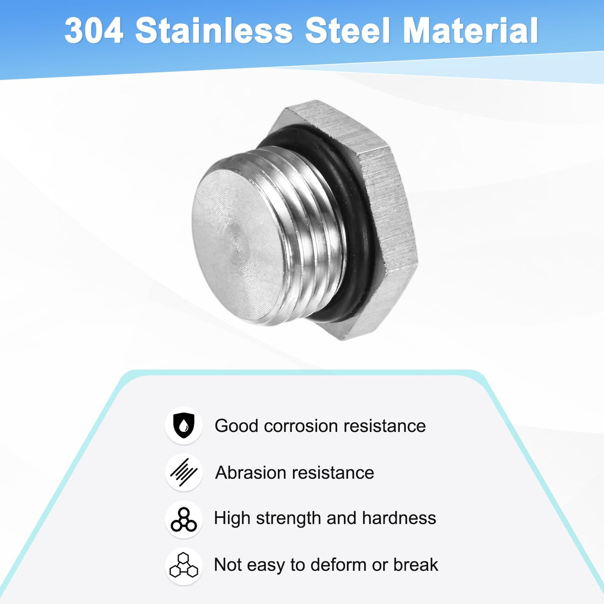 M METERXITY 2-Pack Outer Hex Head Thread Pipe Plug Fitting, M16x1.5mm Male 304 Stainless Steel Solid Thread Bung Plug with Sealing Ring for Terminating Pipe Ends