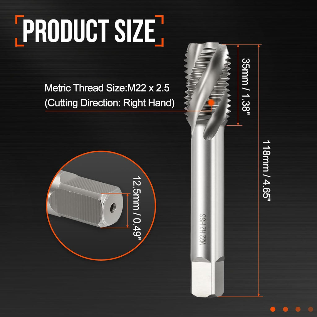 M22 x 2.5 Spiral Flute Thread Tap M2 High Speed Steel Polished