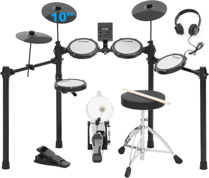 Electric Drum Set for Beginner with Kick Hammer Pedal,10" Cymbals, 4 Mesh Pads, Supports Sensitivity Adjustment,150