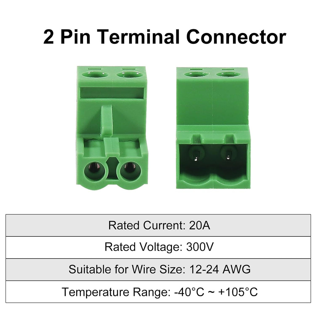 10PCS 2 Pin 5.08mm Pitch Pluggable PCB Angle Screw Terminal Block Plug Connector Socket Panel Mount DIY with 10Pcs 2 Pin Phoenix Plug