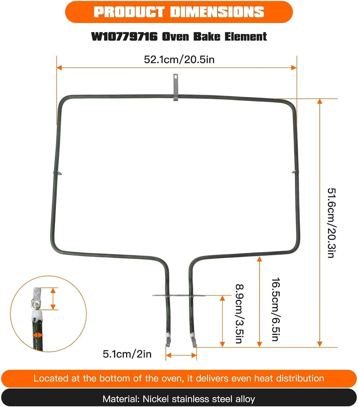 W10779716 Range Oven Bake Element Replacement for Maytag MER8700DH0 MER8700DH1 MER8700DS0 MER8700DS1 MER8700DS2, Replace PS11703285, W10774342, AP5970727, 4161369