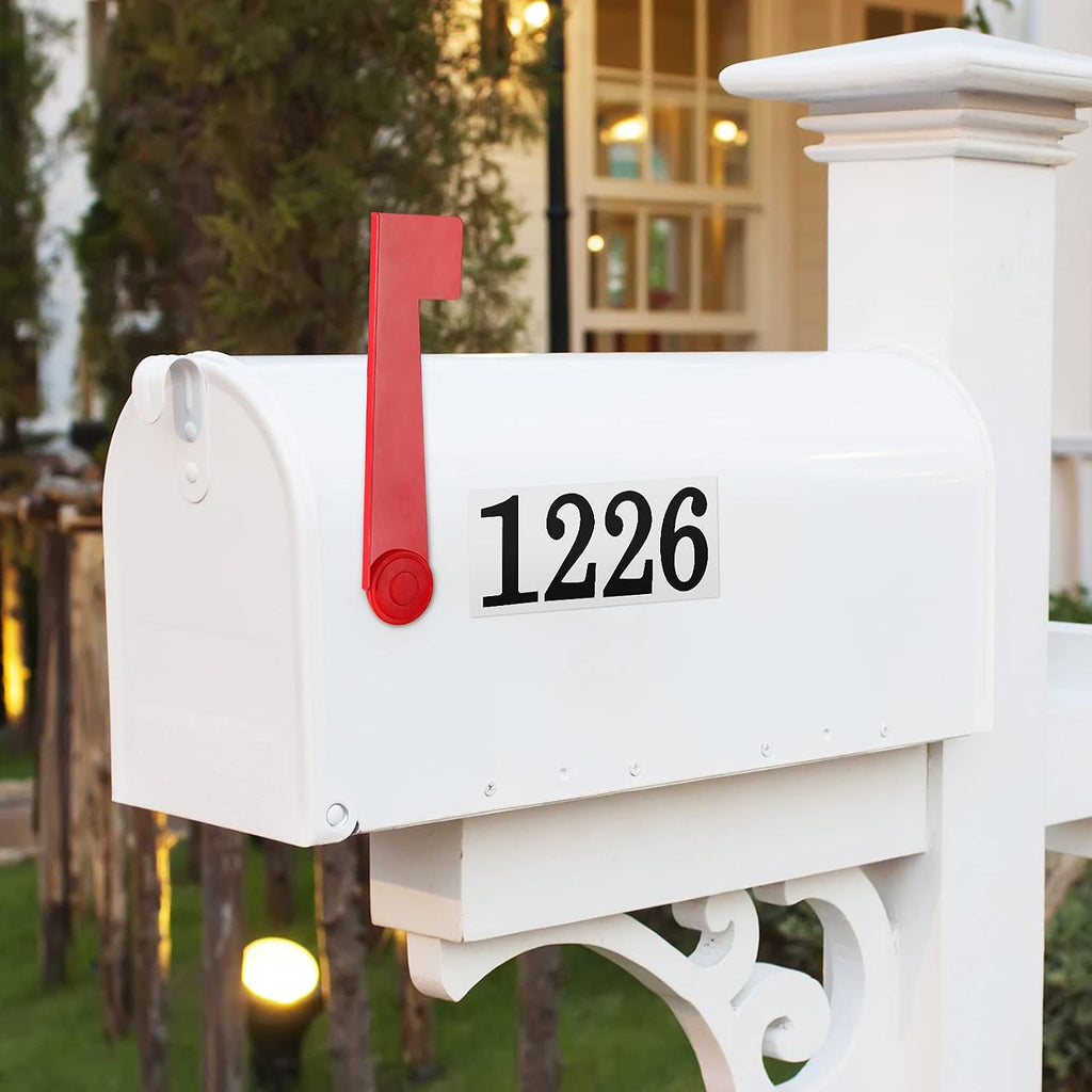 Mailbox Replacement Flag Kit Stainless Steel Red Flag with Self Stick Mailbox Number Stickers Sheet(White Background