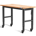 48" Adjustable Workbench with Wheels, Rubber Wood Top
