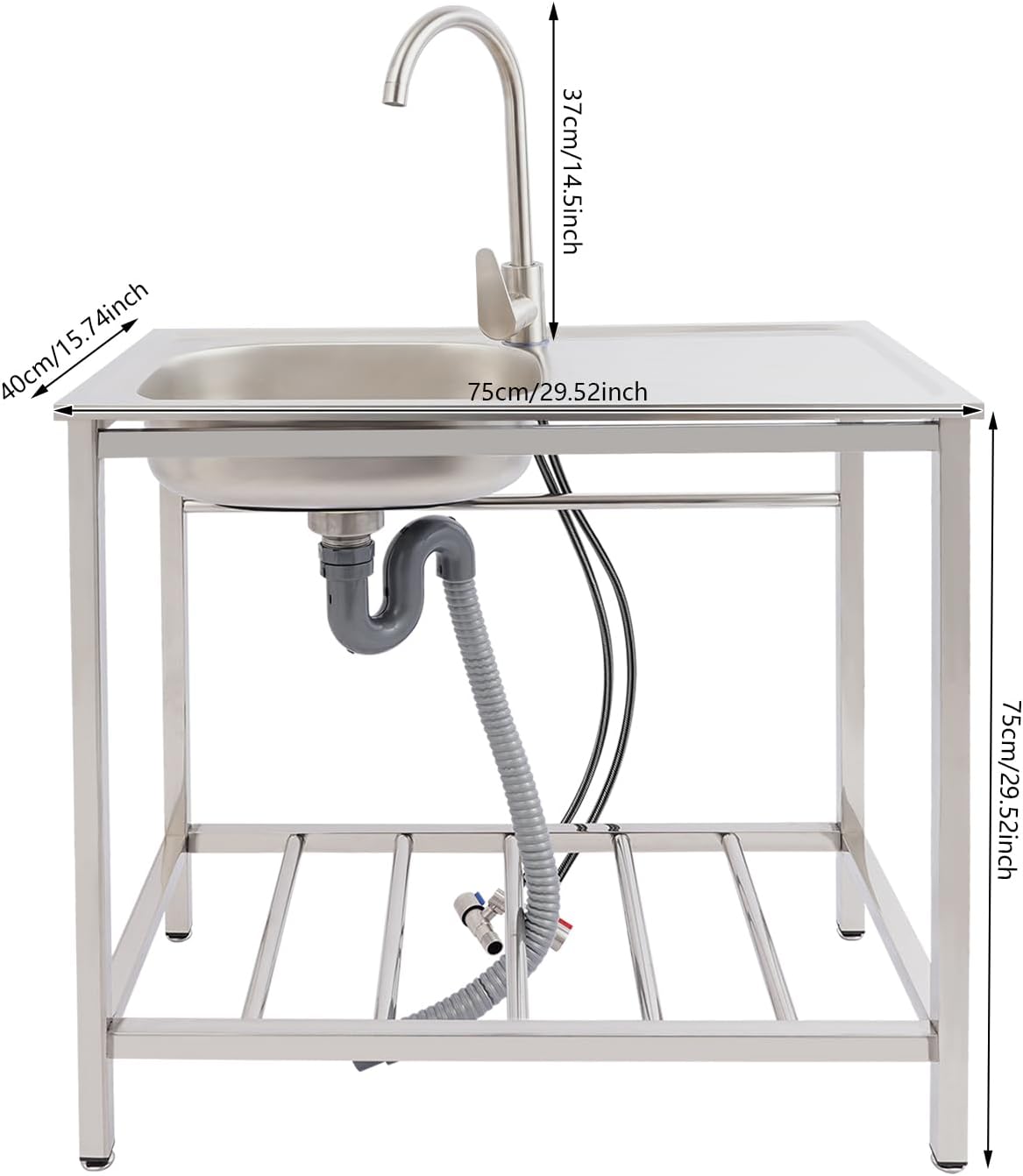 Stainless Steel Utility Sink, Freestanding Commercial Outdoor Utility Sink