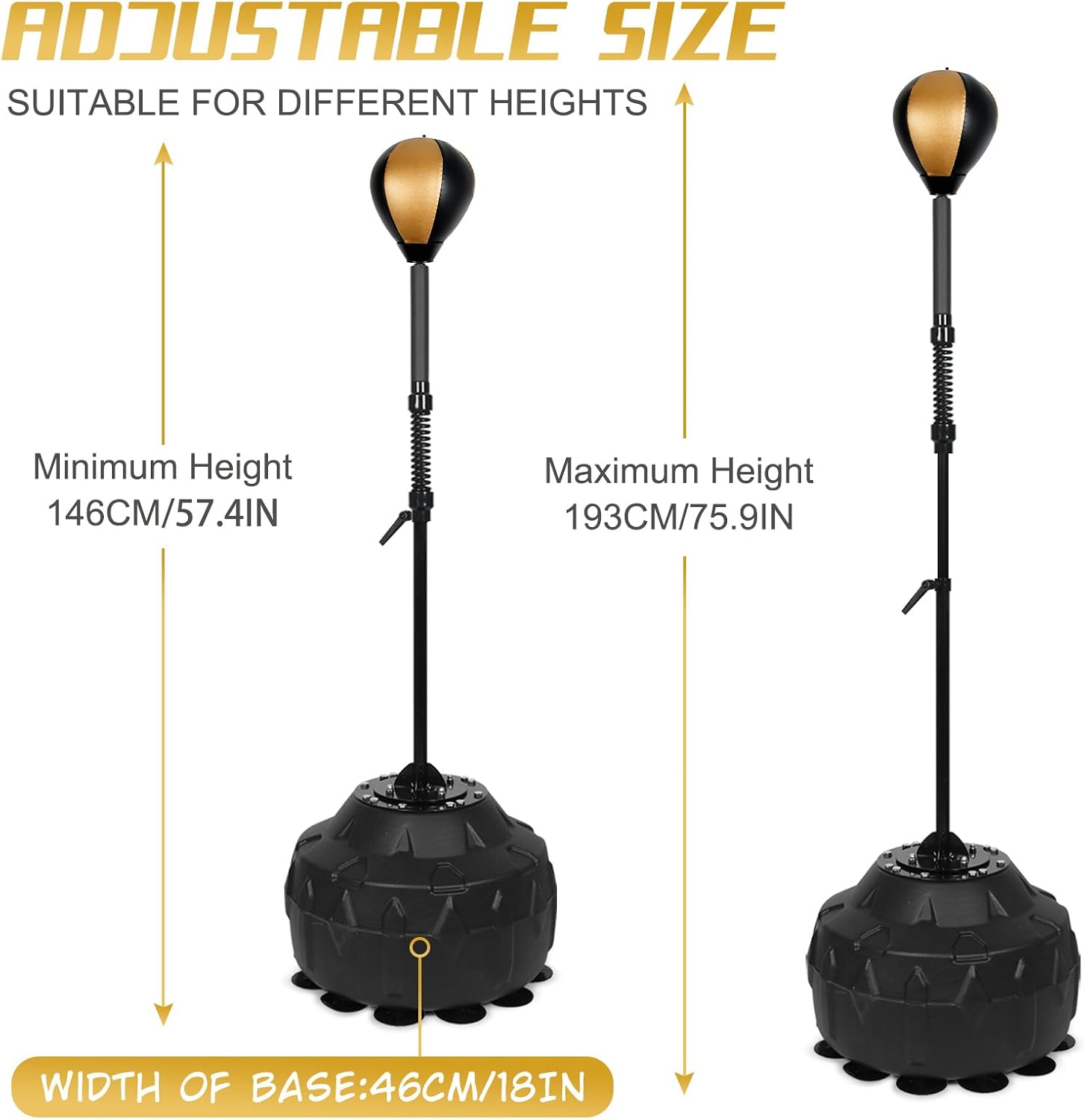 Standing Reflex Speed Bag with Thick Base (Golden Black) | Adjustable Height & Reinforced Spring