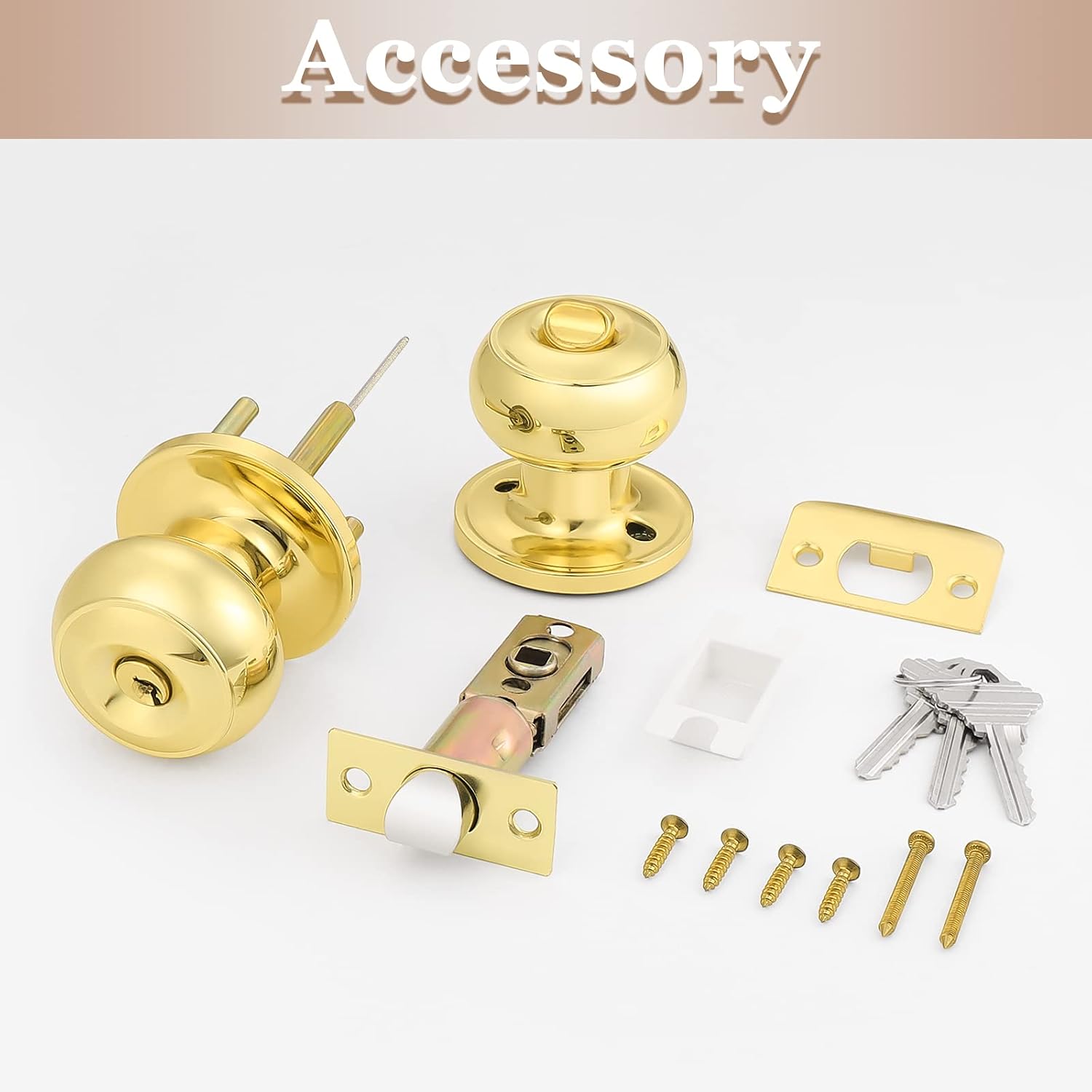 Entrance Door Knobs Door Lock Keyed Alike Lockset Polished Brass Same Key Round Ball Entry Door Knobs Pack of 2