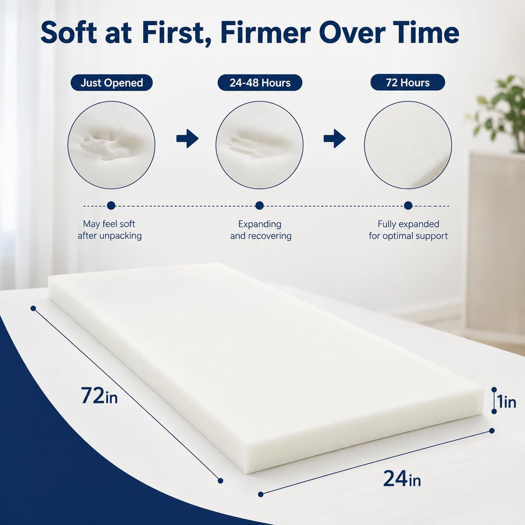Upholstery Foam Pad, 72x24x3in Cushion Replacement for Couch