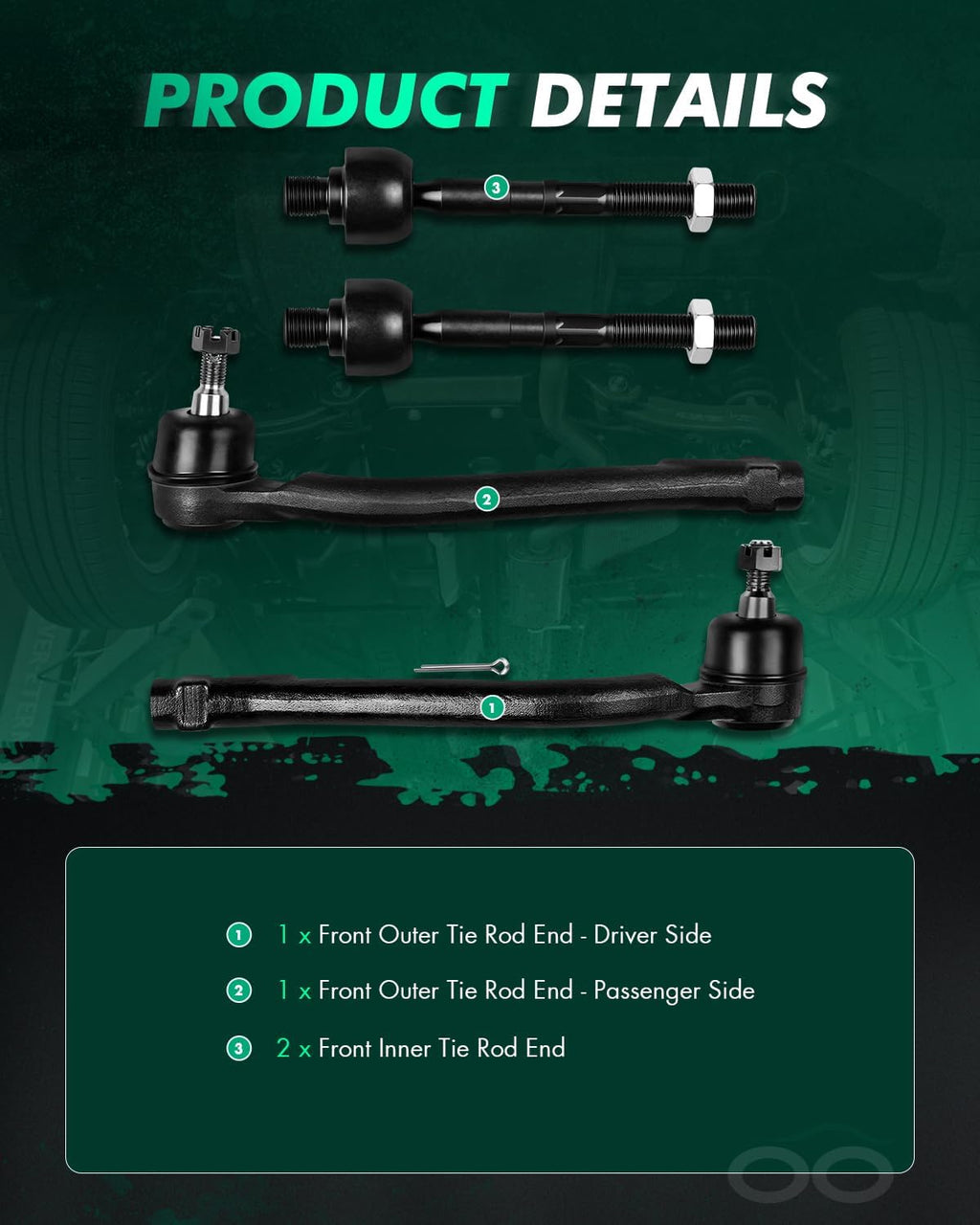SCITOO 4pcs Front Suspension Kit Inner Tie Rod End Outer Tie Rod End Fit 2007-2012 For Hyundai For Elantra 2010-2013 For Kia Forte 2010-2016 Forte Koup 2012 Forte5