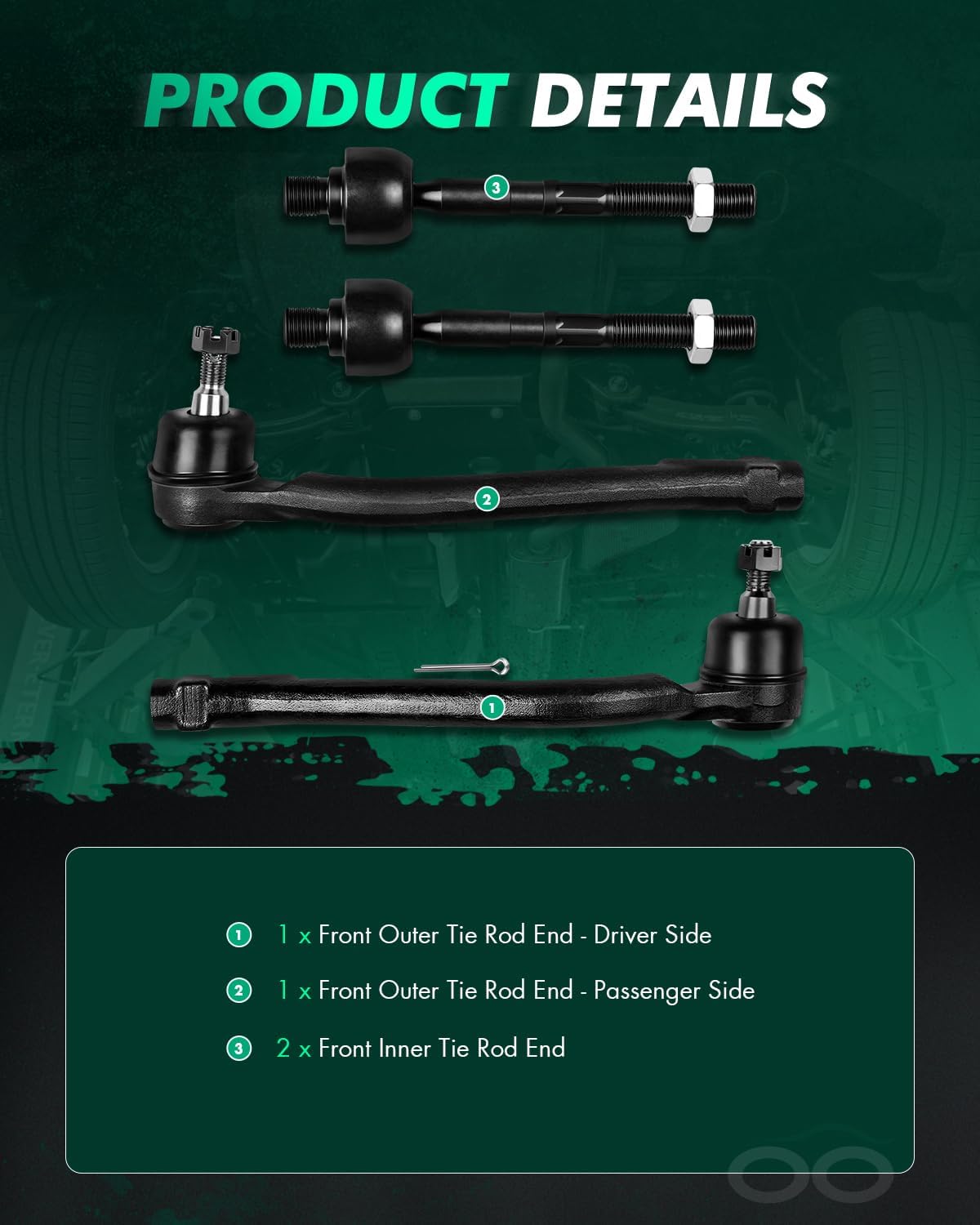 SCITOO 4pcs Front Suspension Kit Inner Tie Rod End Outer Tie Rod End Fit 2007-2012 For Hyundai For Elantra 2010-2013 For Kia Forte 2010-2016 Forte Koup 2012 Forte5