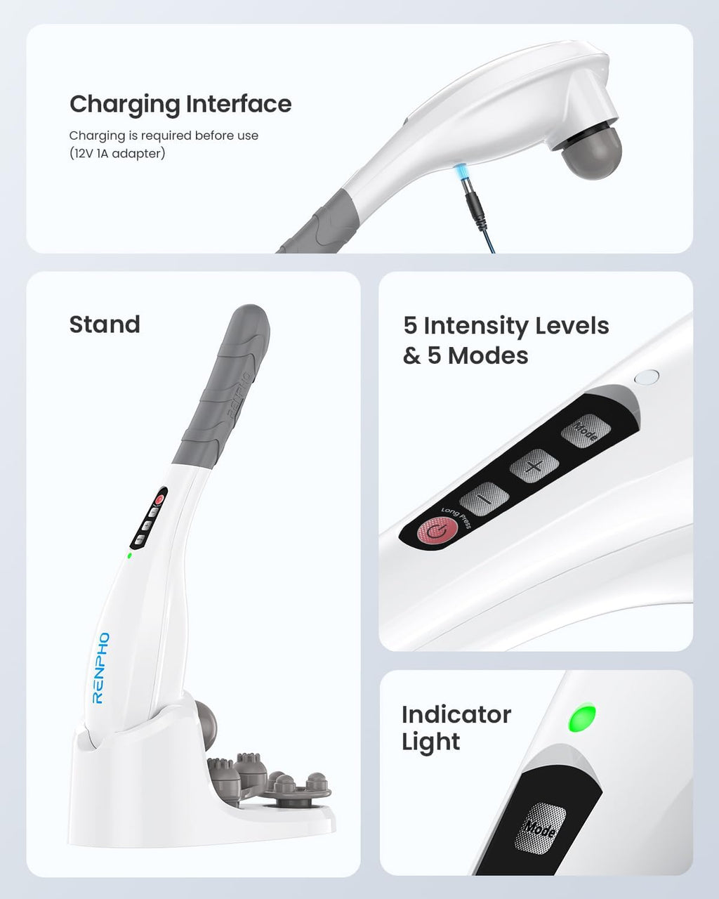 Rechargeable Handheld Back Massager with 5 Adjustable Speeds & Modes, Fathers Day Dad Gifts, Cordless Electric Neck
