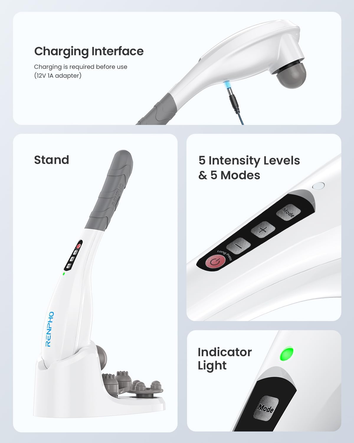Rechargeable Handheld Back Massager with 5 Adjustable Speeds & Modes, Fathers Day Dad Gifts, Cordless Electric Neck