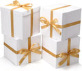 10 Pack White Gift Boxes with Lids and Gold Ribbons, 8.8 Inch