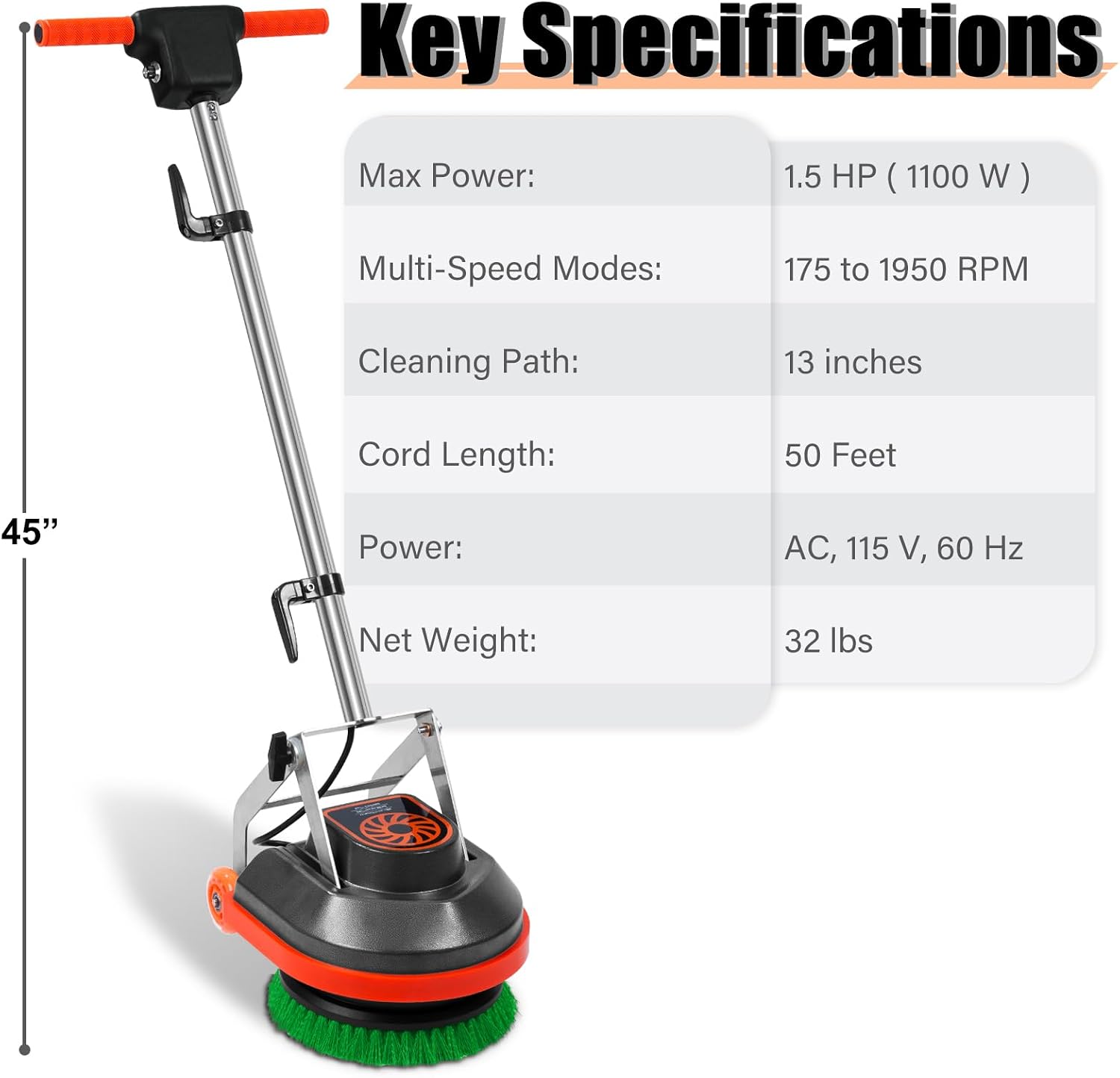 Commercial Floor Scrubber Machine, Heavy Duty Orbital Floor Cleaner, Multi-Functional Floor Buffer Polisher Machine
