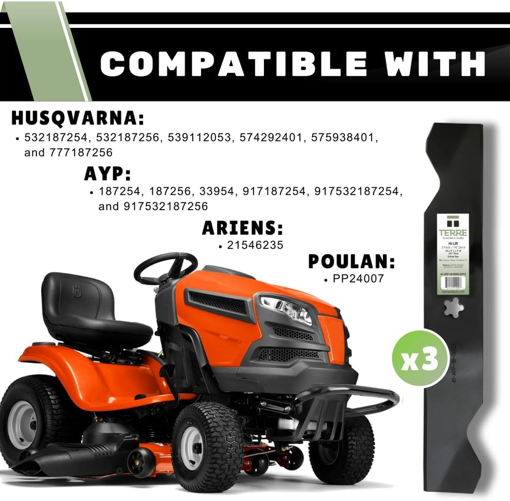 Terre 3-Pack 54 in High Lift Blades for Husqvarna & Craftsman