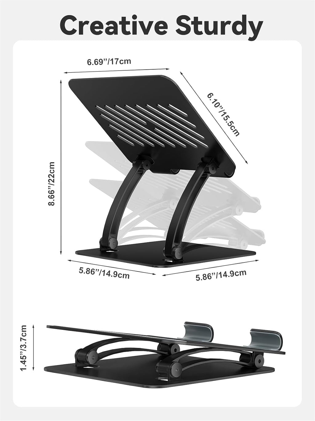 Tablet Holder Stand, Dual Rod Adjustable Aluminum Desktop Stand, Compatible with 4.7-16.9" iPads, Surface Tablets