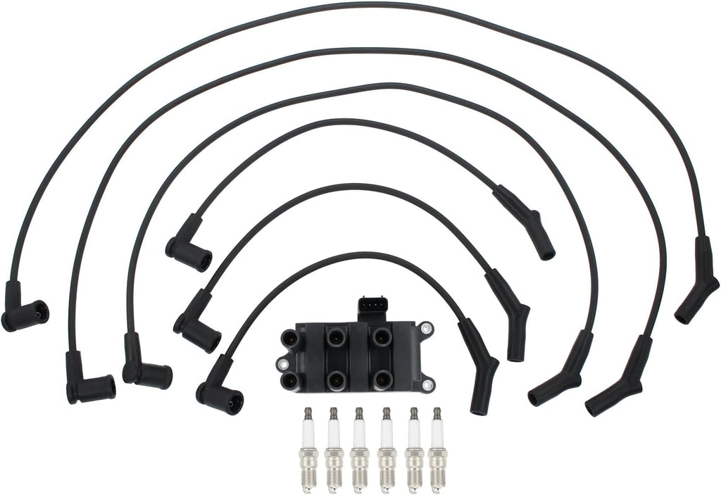 Ignition Coil and Spark Plug Wires Set for Ford for Mazda | for Ford E150 E250 2001-03,F150 4.2 01-08,Freestar